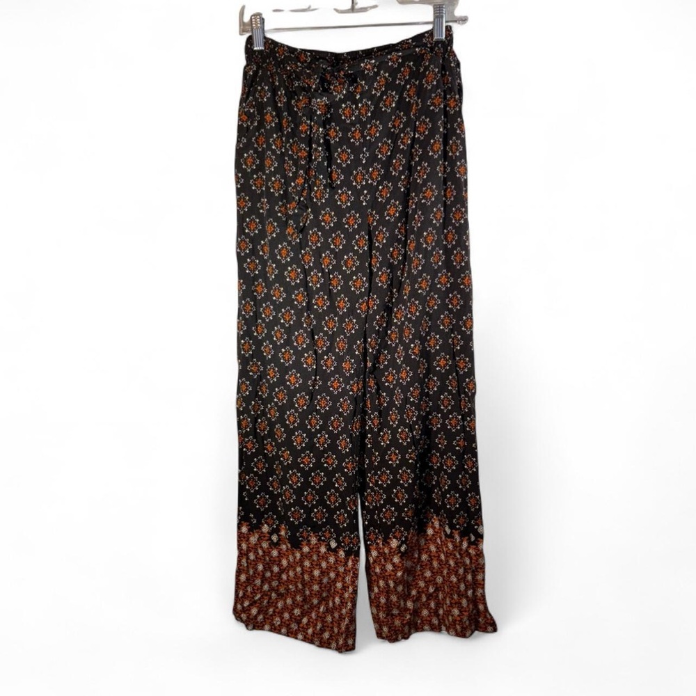 Jules & Leopold Black and Brown Patterned Wide-Leg Pants